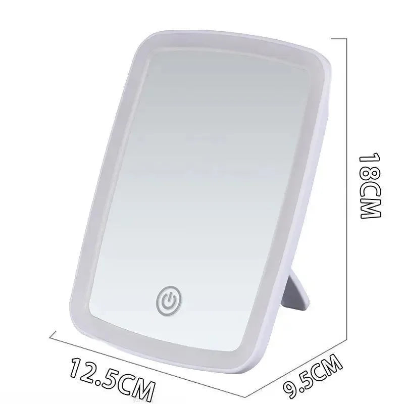 LED Makeup Mirror with Stand Desktop Folding Compact Square Travel Cosmetic Portable Lighted Vanity Mirror Touch Screen Tabletop