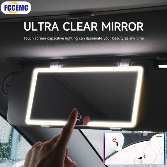 Car Interior Mirrors Sun Visor Plate LED HD Makeup Mirror for Girls Women Rechargeable Fill Light Universal Thin Vanity Mirror